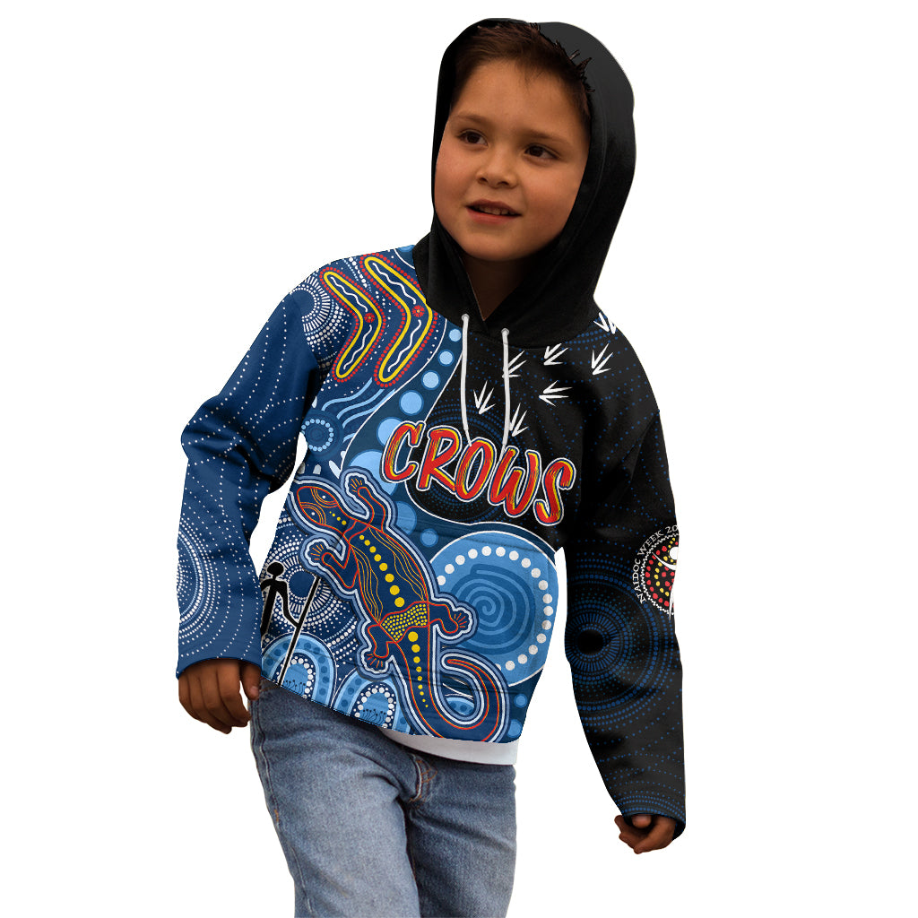 personalised-naidoc-week-2023-afl-crows-kid-hoodie-aboriginal-dot-art-lizard-mix-boomerang