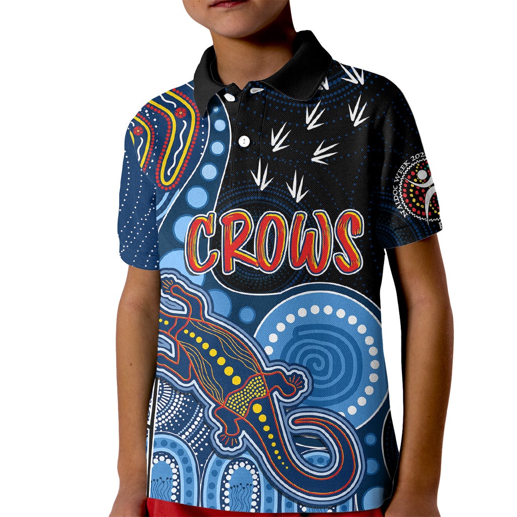 personalised-naidoc-week-2023-afl-crows-kid-polo-shirt-aboriginal-dot-art-lizard-mix-boomerang