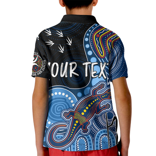 personalised-naidoc-week-2023-afl-crows-kid-polo-shirt-aboriginal-dot-art-lizard-mix-boomerang