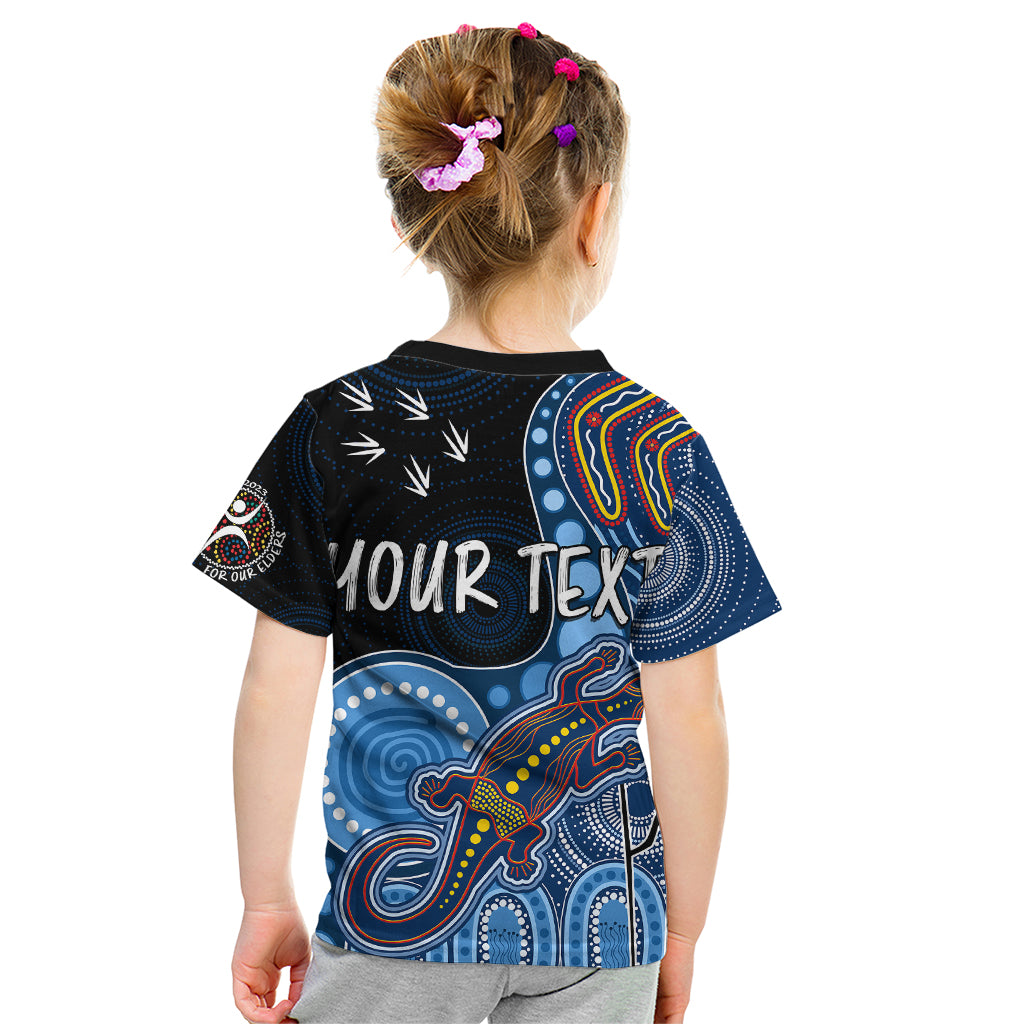personalised-naidoc-week-2023-afl-crows-kid-t-shirt-aboriginal-dot-art-lizard-mix-boomerang