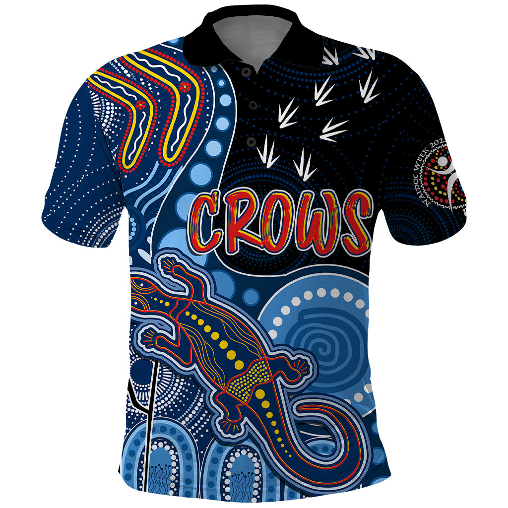 personalised-naidoc-week-2023-afl-crows-polo-shirt-aboriginal-dot-art-lizard-mix-boomerang