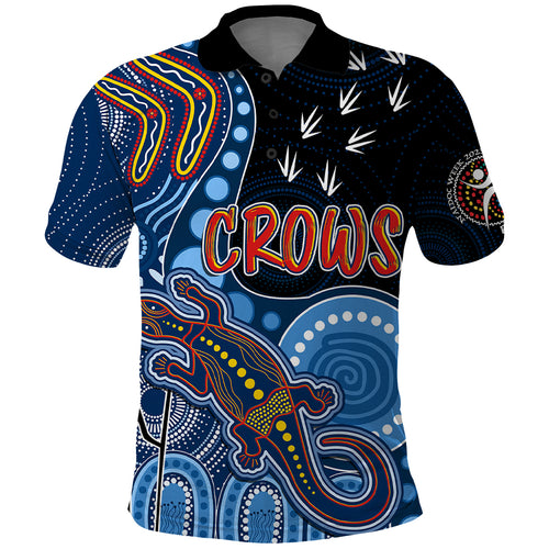 personalised-naidoc-week-2023-afl-crows-polo-shirt-aboriginal-dot-art-lizard-mix-boomerang