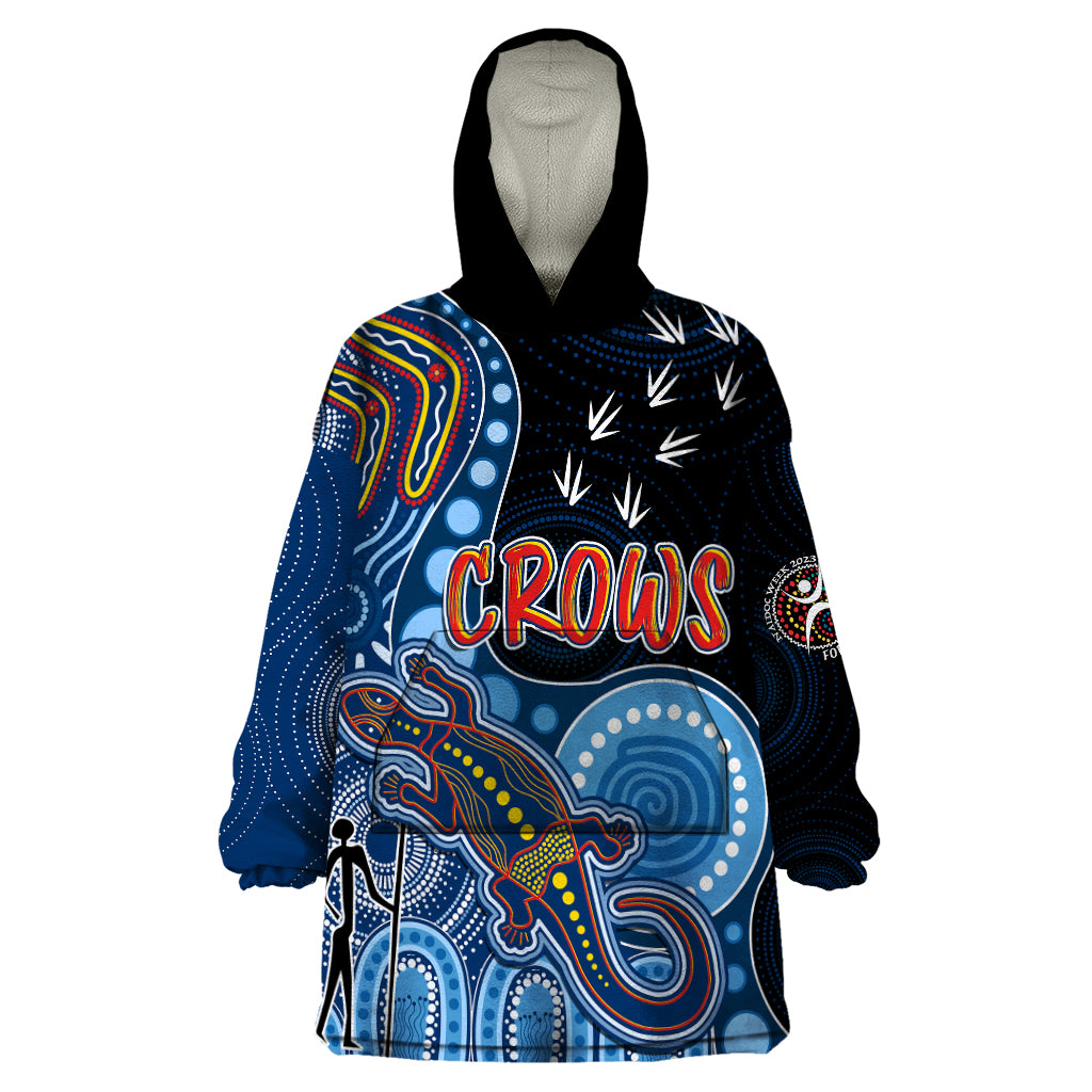 personalised-naidoc-week-2023-afl-crows-wearable-blanket-hoodie-aboriginal-dot-art-lizard-mix-boomerang