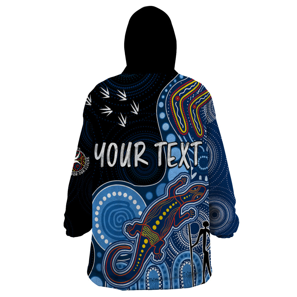 personalised-naidoc-week-2023-afl-crows-wearable-blanket-hoodie-aboriginal-dot-art-lizard-mix-boomerang