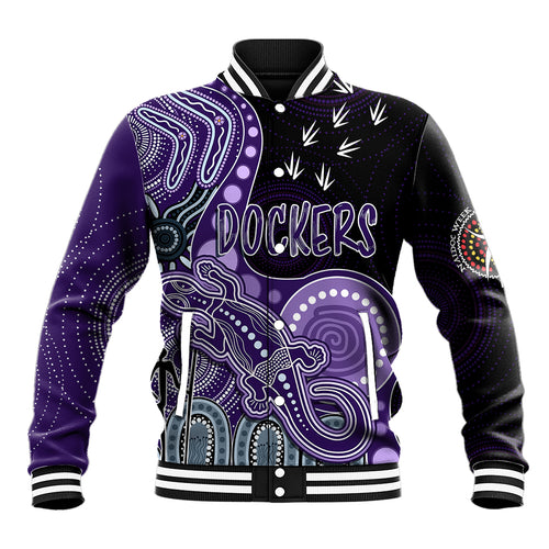 personalised-naidoc-week-2023-afl-dockers-baseball-jacket-aboriginal-dot-art-lizard-mix-boomerang