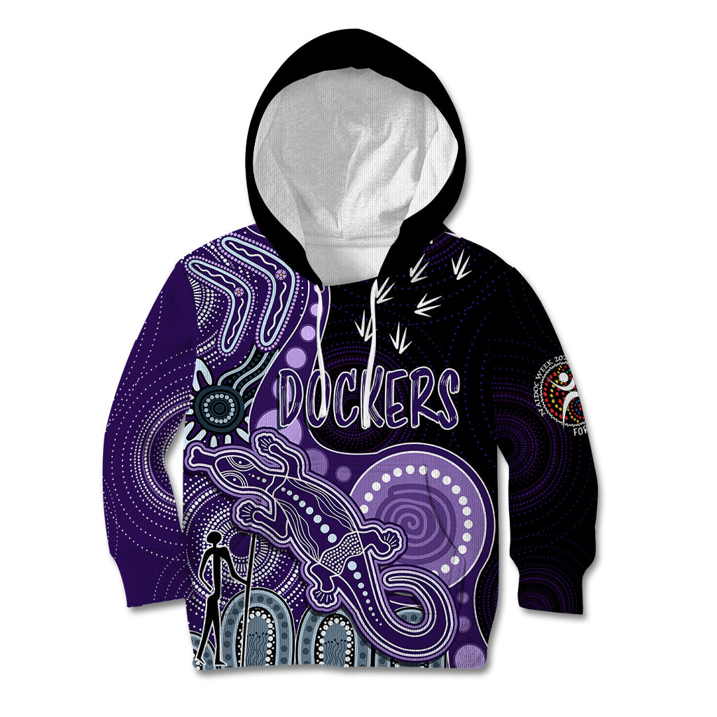 personalised-naidoc-week-2023-afl-dockers-kid-hoodie-aboriginal-dot-art-lizard-mix-boomerang
