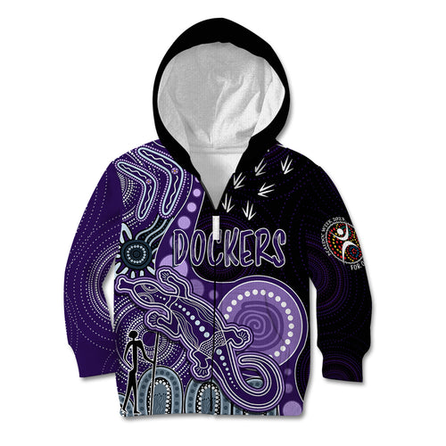 personalised-naidoc-week-2023-afl-dockers-kid-hoodie-aboriginal-dot-art-lizard-mix-boomerang