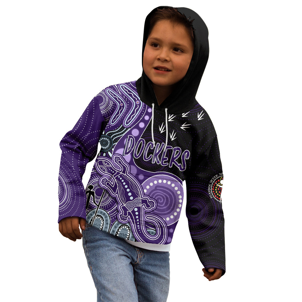 personalised-naidoc-week-2023-afl-dockers-kid-hoodie-aboriginal-dot-art-lizard-mix-boomerang