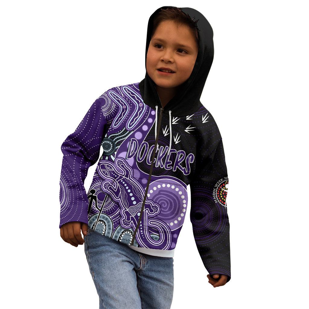 personalised-naidoc-week-2023-afl-dockers-kid-hoodie-aboriginal-dot-art-lizard-mix-boomerang