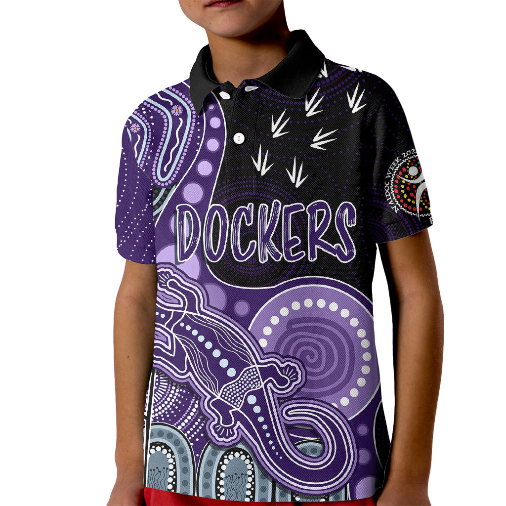 personalised-naidoc-week-2023-afl-dockers-kid-polo-shirt-aboriginal-dot-art-lizard-mix-boomerang