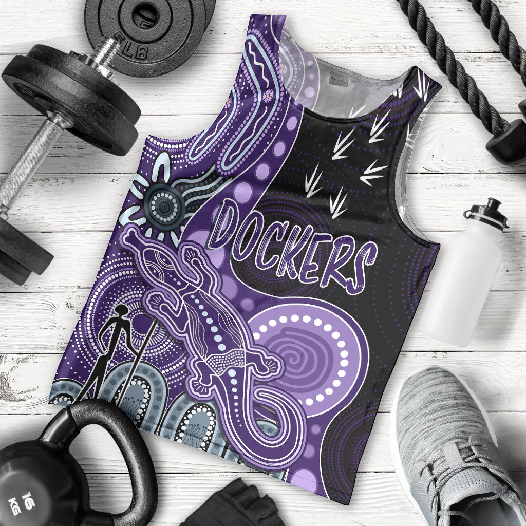 personalised-naidoc-week-2023-afl-dockers-men-tank-top-aboriginal-dot-art-lizard-mix-boomerang
