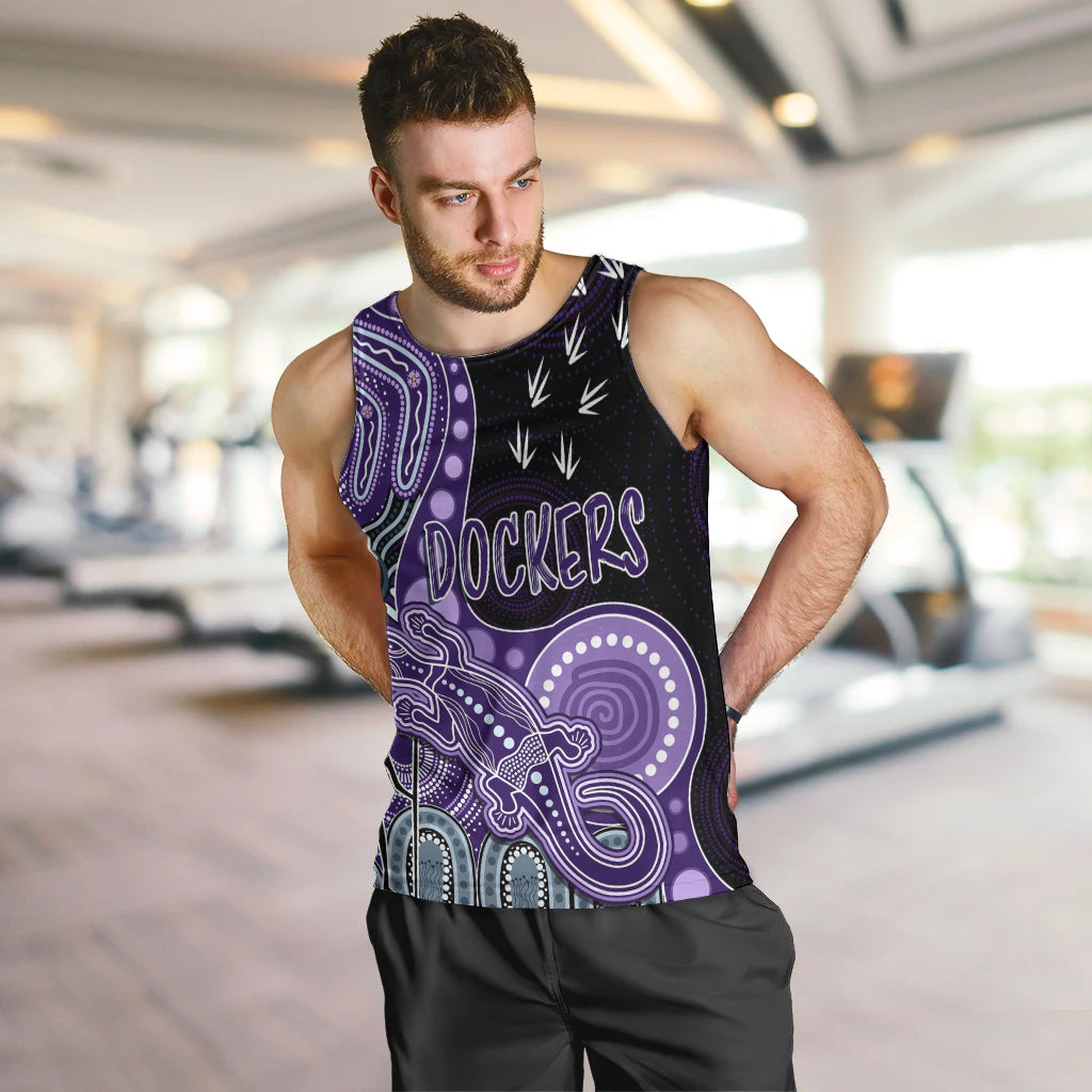 personalised-naidoc-week-2023-afl-dockers-men-tank-top-aboriginal-dot-art-lizard-mix-boomerang