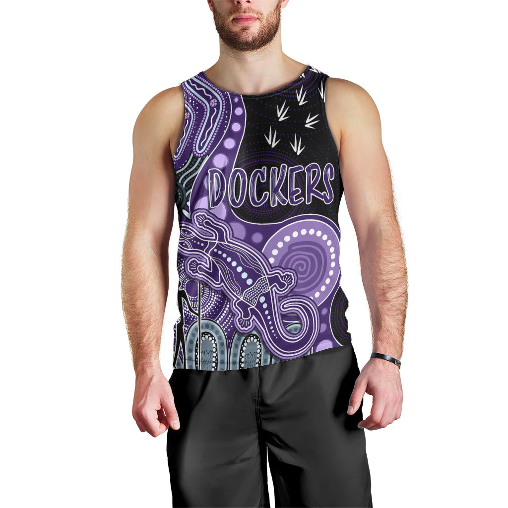 personalised-naidoc-week-2023-afl-dockers-men-tank-top-aboriginal-dot-art-lizard-mix-boomerang