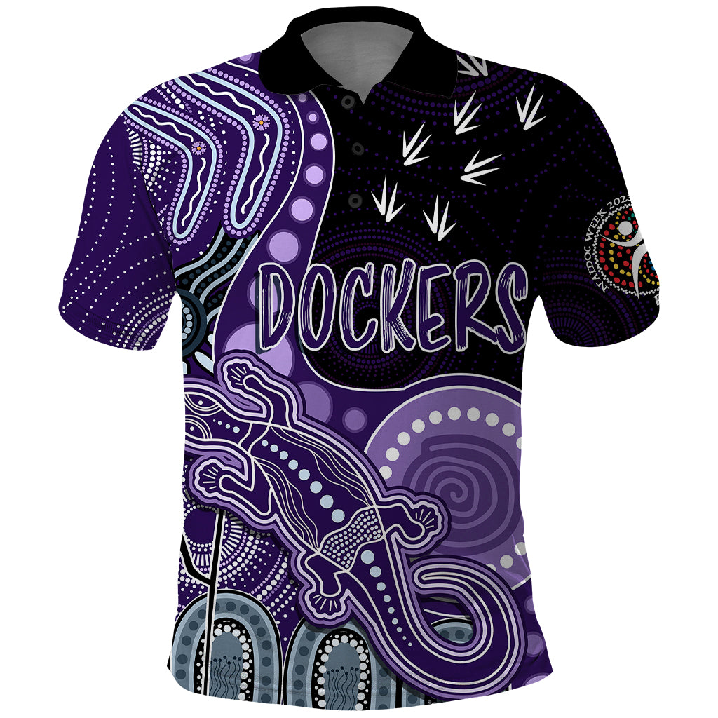 personalised-naidoc-week-2023-afl-dockers-polo-shirt-aboriginal-dot-art-lizard-mix-boomerang