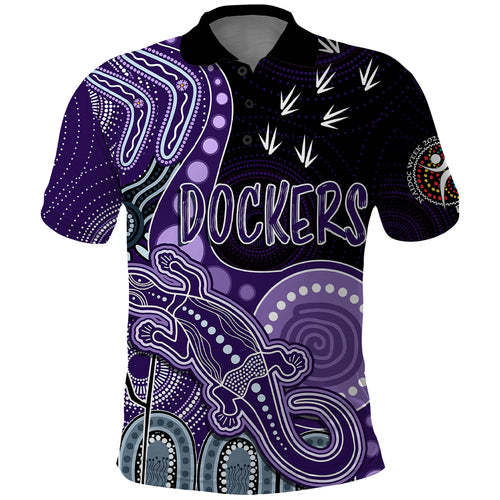 personalised-naidoc-week-2023-afl-dockers-polo-shirt-aboriginal-dot-art-lizard-mix-boomerang