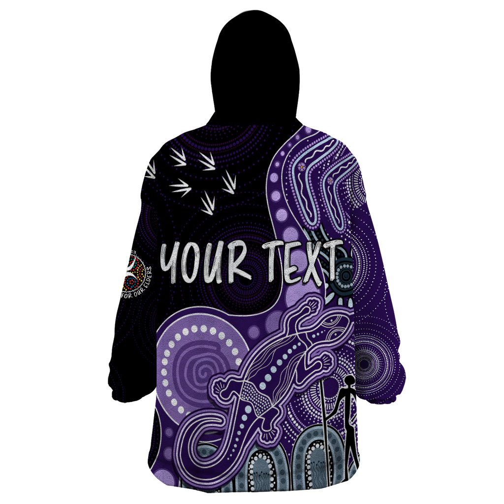 personalised-naidoc-week-2023-afl-dockers-wearable-blanket-hoodie-aboriginal-dot-art-lizard-mix-boomerang