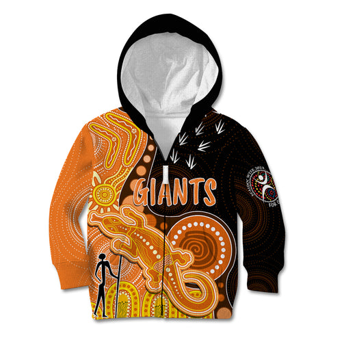 personalised-naidoc-week-2023-afl-giants-kid-hoodie-aboriginal-dot-art-lizard-mix-boomerang