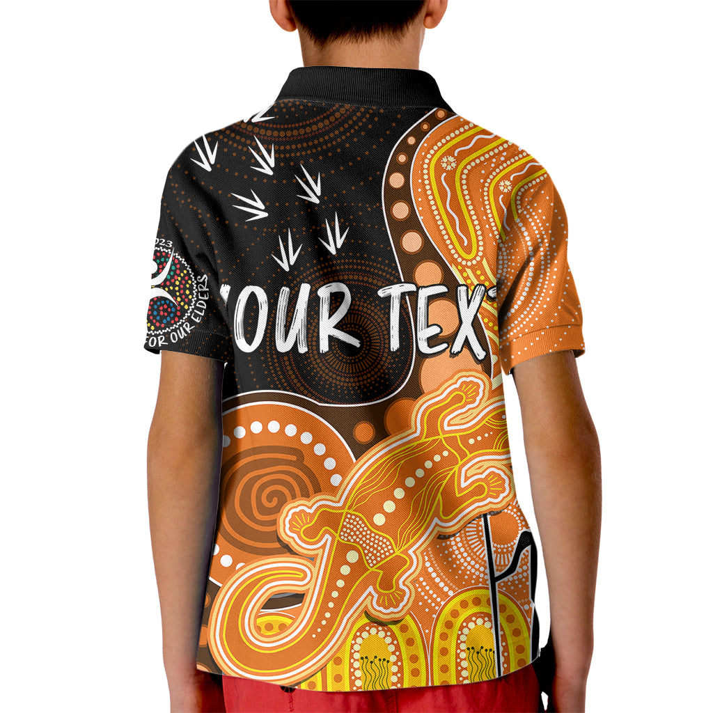personalised-naidoc-week-2023-afl-giants-kid-polo-shirt-aboriginal-dot-art-lizard-mix-boomerang