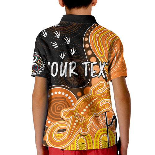 personalised-naidoc-week-2023-afl-giants-kid-polo-shirt-aboriginal-dot-art-lizard-mix-boomerang