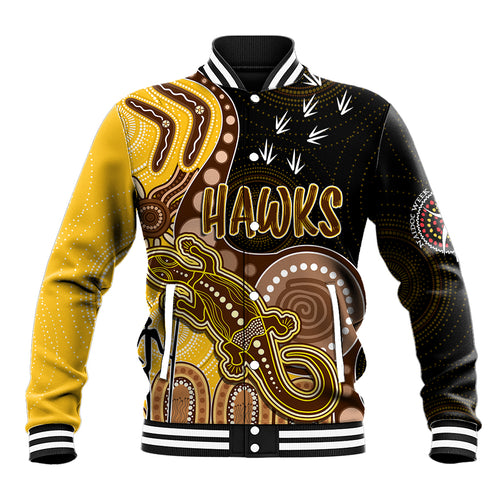 personalised-naidoc-week-2023-afl-hawks-baseball-jacket-aboriginal-dot-art-lizard-mix-boomerang