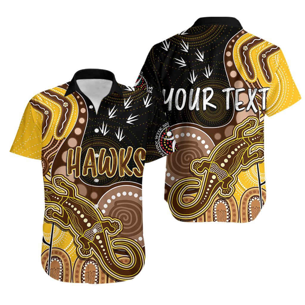 personalised-naidoc-week-2023-afl-hawks-hawaiian-shirt-aboriginal-dot-art-lizard-mix-boomerang