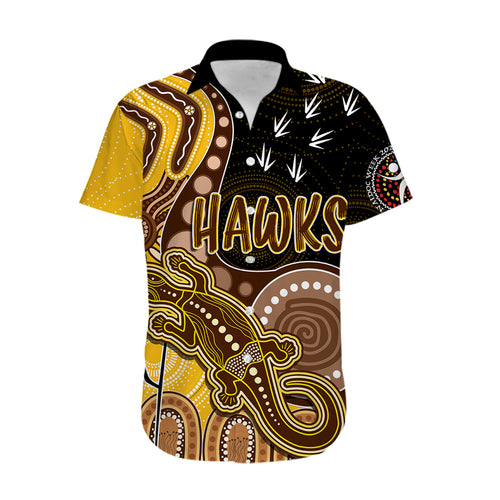 personalised-naidoc-week-2023-afl-hawks-hawaiian-shirt-aboriginal-dot-art-lizard-mix-boomerang