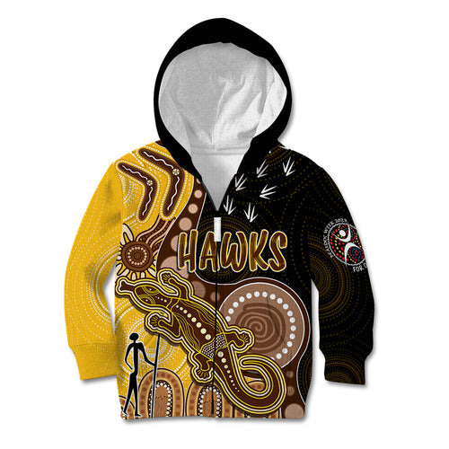 personalised-naidoc-week-2023-afl-hawks-kid-hoodie-aboriginal-dot-art-lizard-mix-boomerang