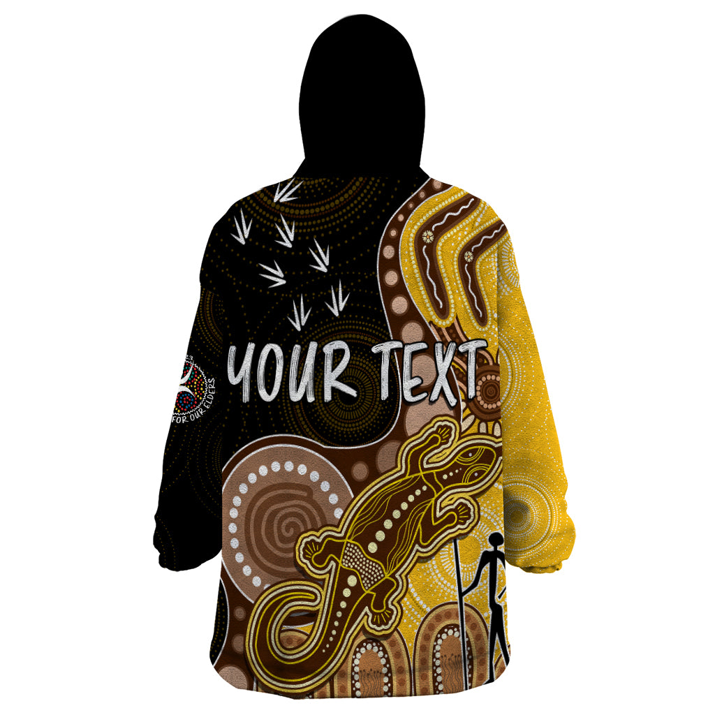 personalised-naidoc-week-2023-afl-hawks-wearable-blanket-hoodie-aboriginal-dot-art-lizard-mix-boomerang