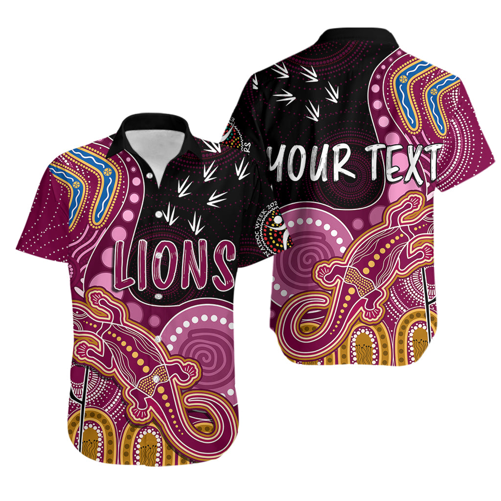 personalised-naidoc-week-2023-afl-lions-hawaiian-shirt-aboriginal-dot-art-lizard-mix-boomerang
