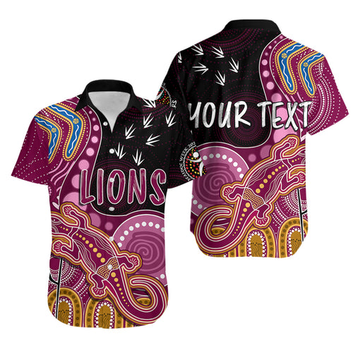 personalised-naidoc-week-2023-afl-lions-hawaiian-shirt-aboriginal-dot-art-lizard-mix-boomerang