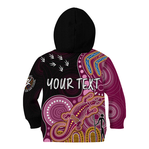 personalised-naidoc-week-2023-afl-lions-kid-hoodie-aboriginal-dot-art-lizard-mix-boomerang