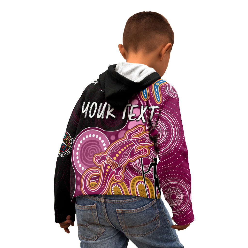 personalised-naidoc-week-2023-afl-lions-kid-hoodie-aboriginal-dot-art-lizard-mix-boomerang