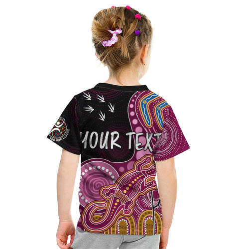 personalised-naidoc-week-2023-afl-lions-kid-t-shirt-aboriginal-dot-art-lizard-mix-boomerang