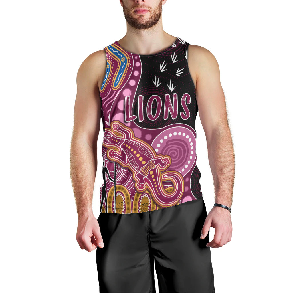 personalised-naidoc-week-2023-afl-lions-men-tank-top-aboriginal-dot-art-lizard-mix-boomerang
