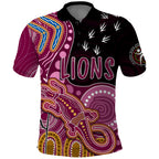 personalised-naidoc-week-2023-afl-lions-polo-shirt-aboriginal-dot-art-lizard-mix-boomerang