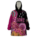 personalised-naidoc-week-2023-afl-lions-wearable-blanket-hoodie-aboriginal-dot-art-lizard-mix-boomerang