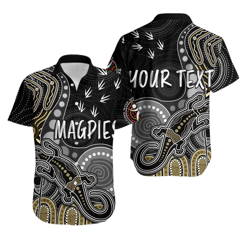 personalised-naidoc-week-2023-afl-magpies-hawaiian-shirt-aboriginal-dot-art-lizard-mix-boomerang