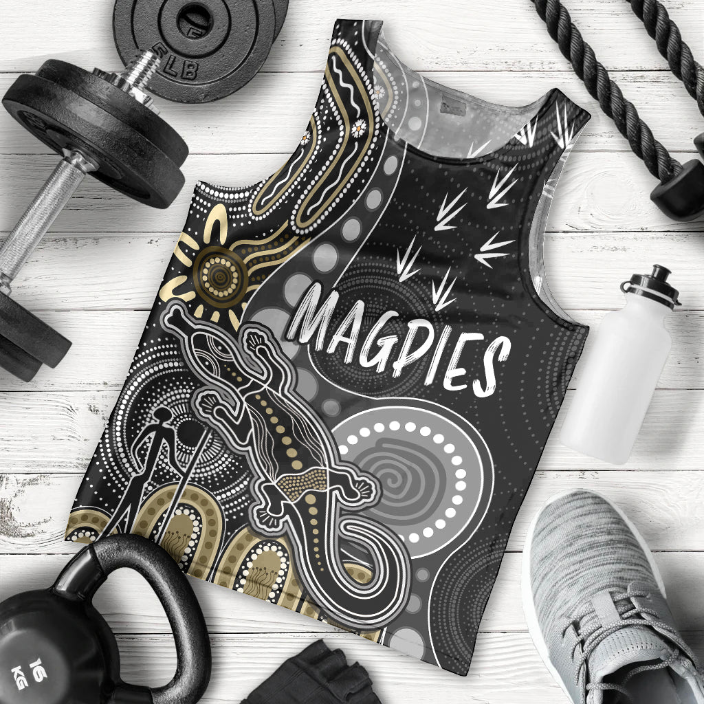 personalised-naidoc-week-2023-afl-magpies-men-tank-top-aboriginal-dot-art-lizard-mix-boomerang