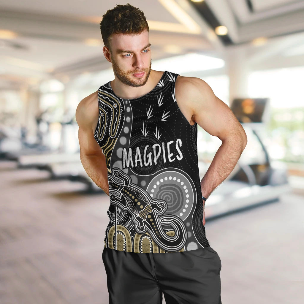 personalised-naidoc-week-2023-afl-magpies-men-tank-top-aboriginal-dot-art-lizard-mix-boomerang