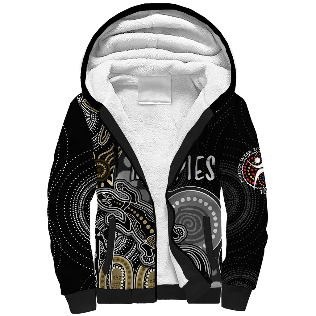 personalised-naidoc-week-2023-afl-magpies-sherpa-hoodie-aboriginal-dot-art-lizard-mix-boomerang