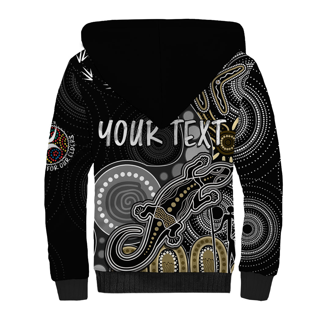 personalised-naidoc-week-2023-afl-magpies-sherpa-hoodie-aboriginal-dot-art-lizard-mix-boomerang