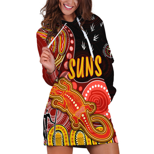 personalised-naidoc-week-2023-afl-suns-hoodie-dress-aboriginal-dot-art-lizard-mix-boomerang