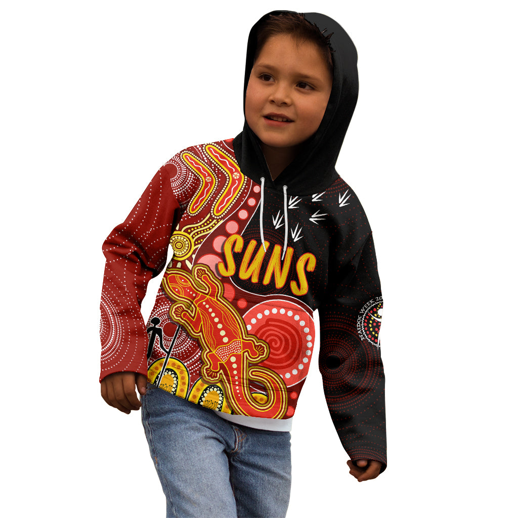 personalised-naidoc-week-2023-afl-suns-kid-hoodie-aboriginal-dot-art-lizard-mix-boomerang