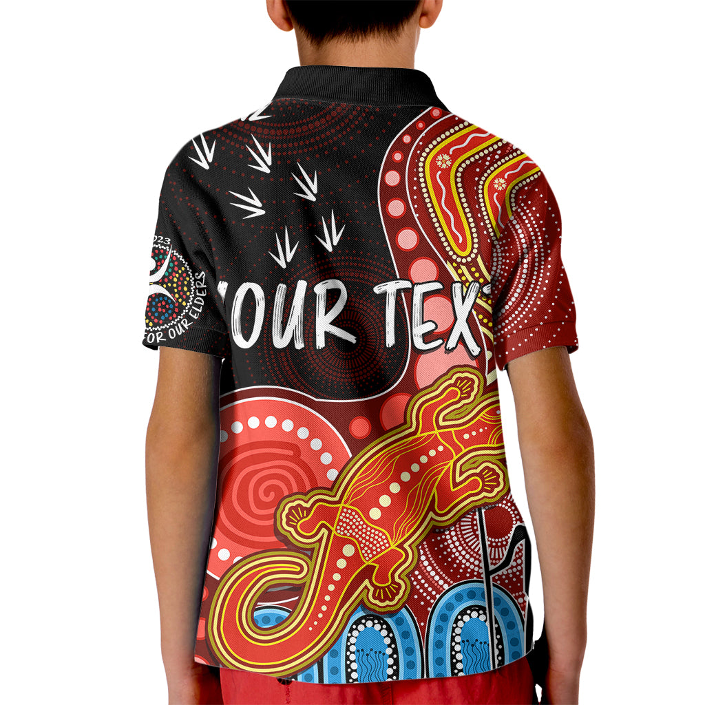 personalised-naidoc-week-2023-afl-suns-kid-polo-shirt-aboriginal-dot-art-lizard-mix-boomerang
