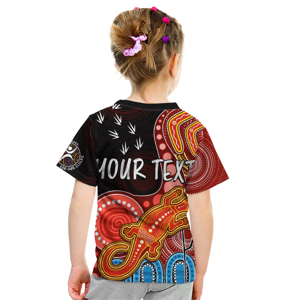 personalised-naidoc-week-2023-afl-suns-kid-t-shirt-aboriginal-dot-art-lizard-mix-boomerang
