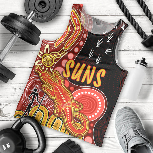 personalised-naidoc-week-2023-afl-suns-men-tank-top-aboriginal-dot-art-lizard-mix-boomerang
