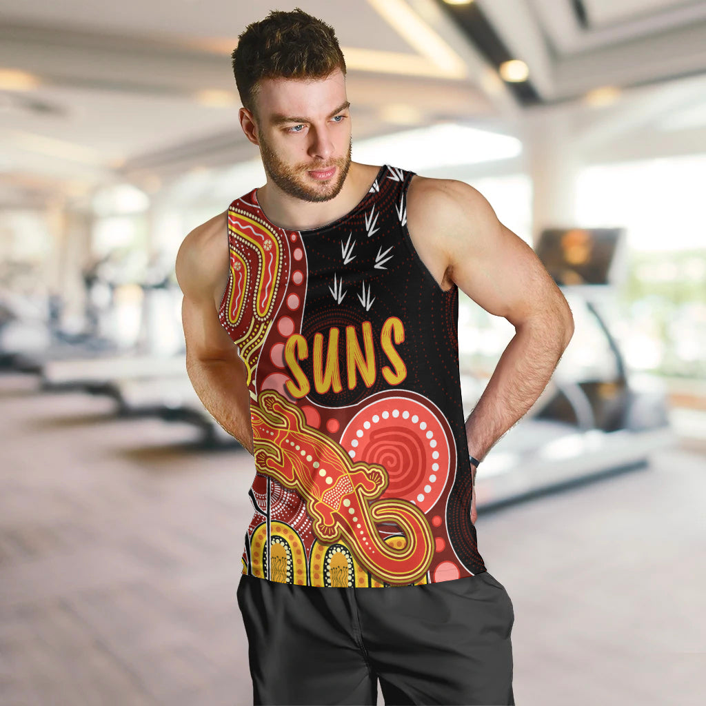 personalised-naidoc-week-2023-afl-suns-men-tank-top-aboriginal-dot-art-lizard-mix-boomerang