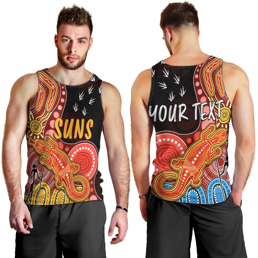 personalised-naidoc-week-2023-afl-suns-men-tank-top-aboriginal-dot-art-lizard-mix-boomerang