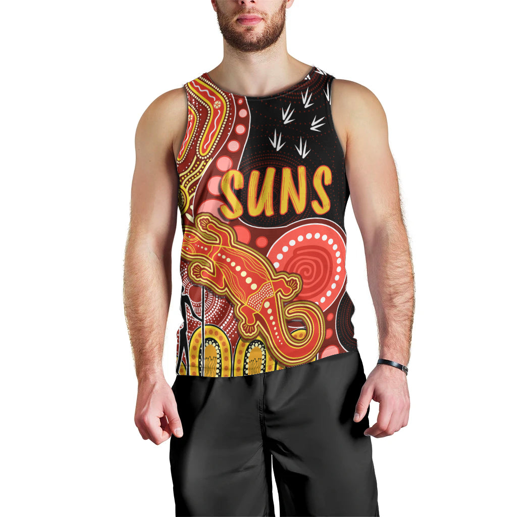 personalised-naidoc-week-2023-afl-suns-men-tank-top-aboriginal-dot-art-lizard-mix-boomerang