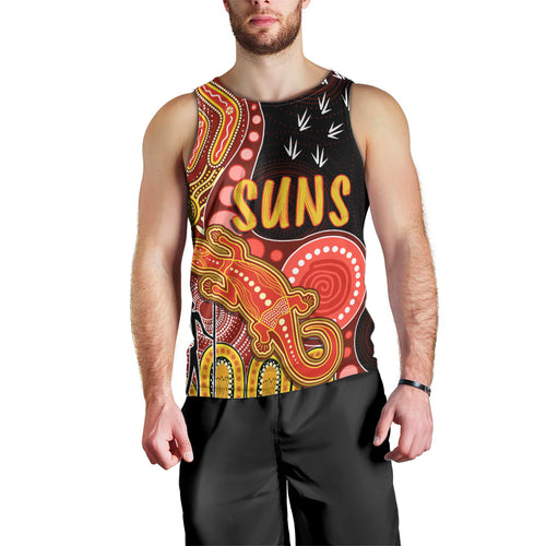 personalised-naidoc-week-2023-afl-suns-men-tank-top-aboriginal-dot-art-lizard-mix-boomerang